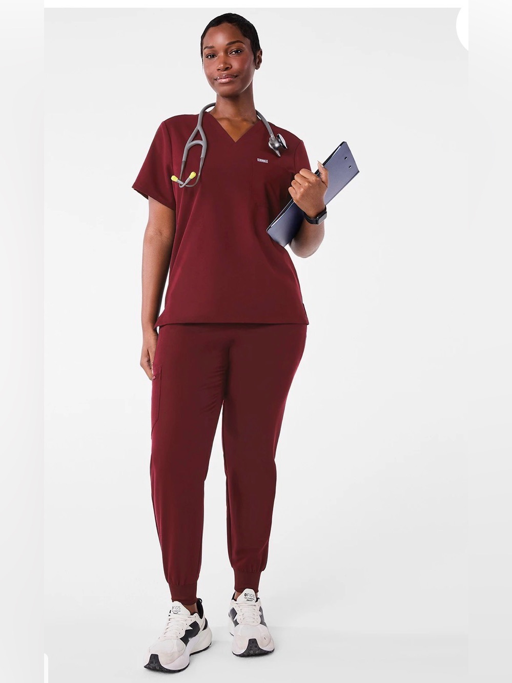 burgundy FIGS Catarina one-pocket scrub top
